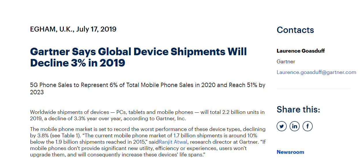 智能手机销售遭遇“滑铁卢”，5G手机或能扭转现状