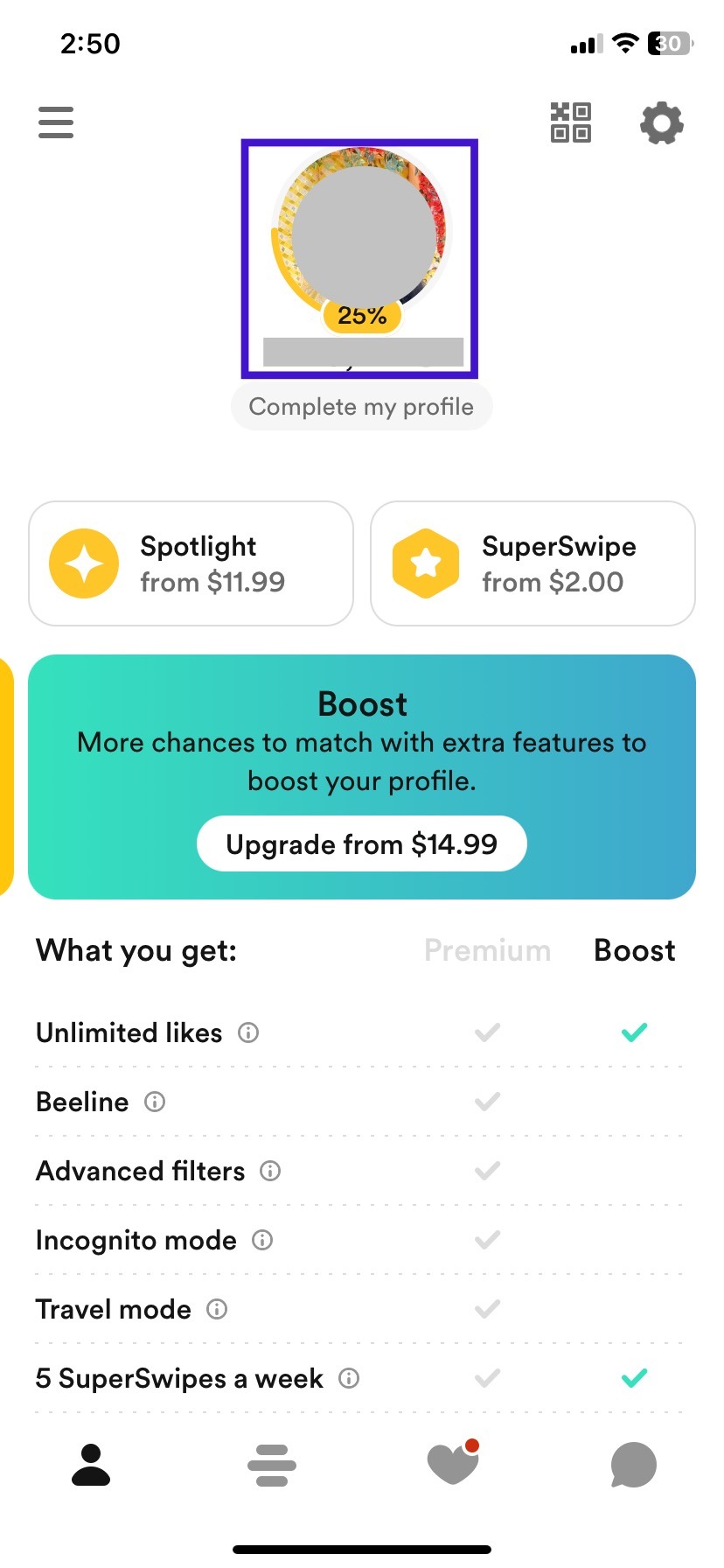 go to profile in bumble