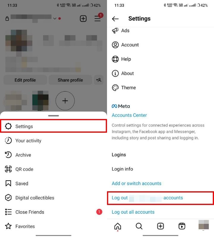 Log out and Log in on Instagram to fix story not unavailable