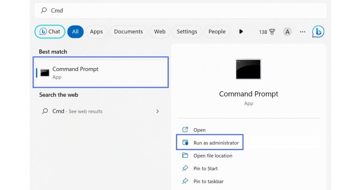 Run CMD as administrator to Fix System error 5 on Windows